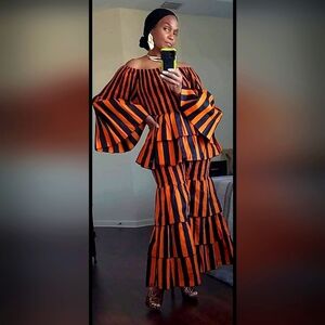 Black and Orange stripped 2 piece set